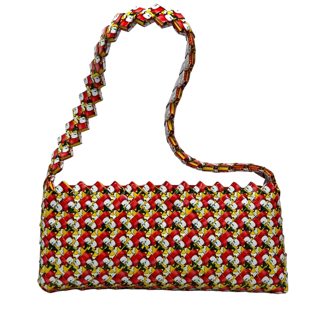 Red Patterned Woven Shoulder Bag